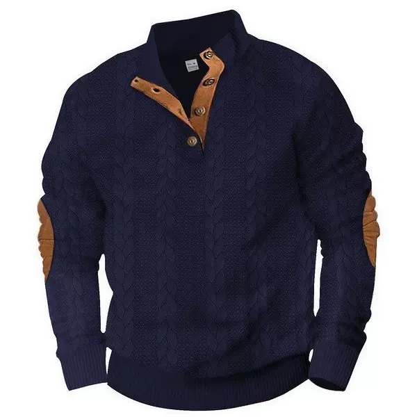 2025跨境热销秋冬季欧码男士户外休闲立领长袖提花针织套头卫衣潮