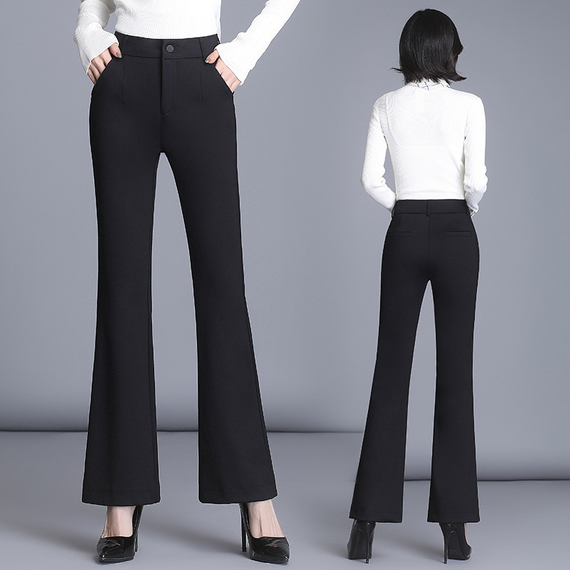 카운터 뿔 바지 여자 2024 봄과 가을 새로운 높은 허리 슬림-올매치 프로 캐주얼 블랙 마이크로 바지