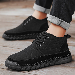 2024 winter high top shoes men's outdoor platform shoes men's plus size snow boots thickened men's cross-border cloth shoes fleece-lined