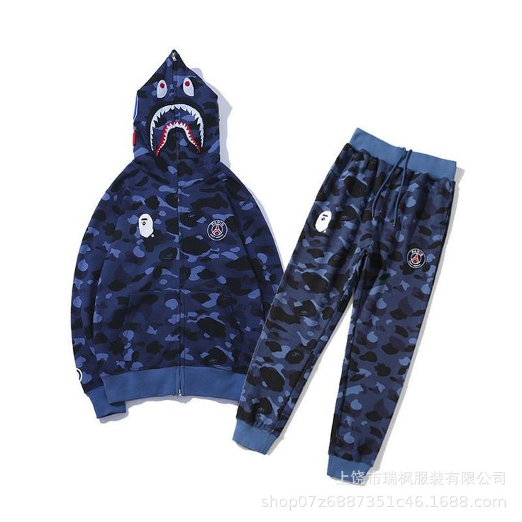 Japanese Trendy Brand Bape Popular Shark Head Sweatshirt and Sweatpants Set 3D Printed Sweatshirt and Sweatpants Casual Sports Set