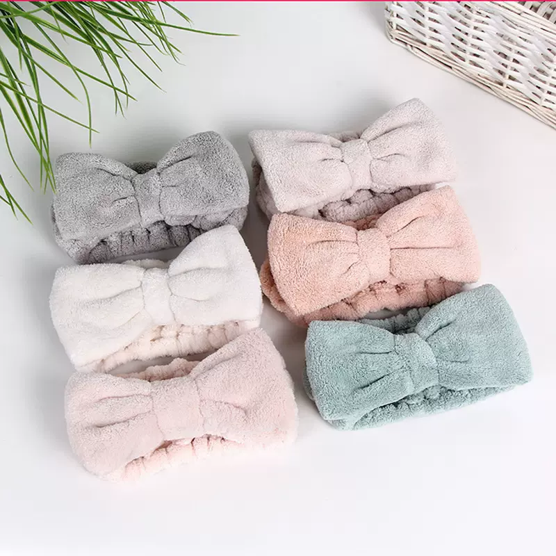 韩版时尚纯色蝴蝶结束发带珊瑚绒软萌可爱洗脸化妆运动发箍头带