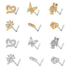 Stainless steel L-rod creative nose ornaments European and American foreign trade nose piercing accessories fashionable ultra-flash micro-encrusted zircon nose nails