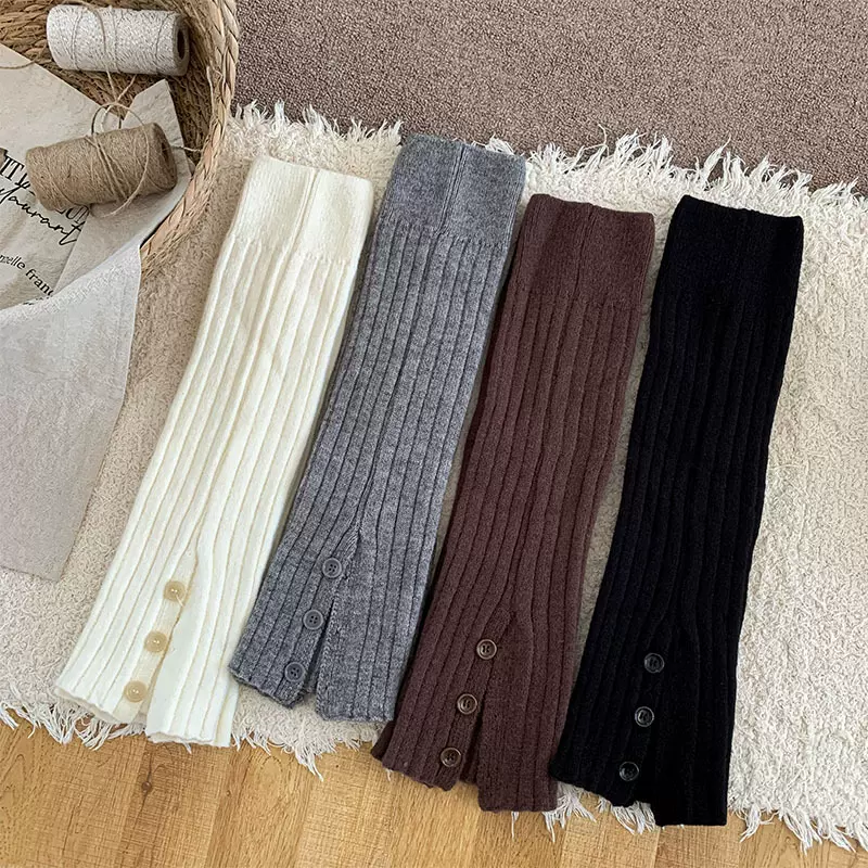 宽竖条纽扣开叉腿套韩版百搭堆堆袜套秋冬保暖针织脚套加厚堆堆袜