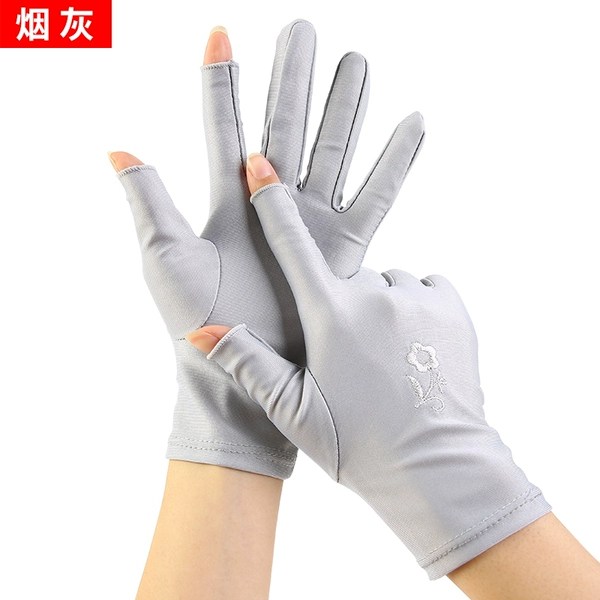 Embroidery [Fingerless Gray Spandex Gloves] 2 Pairs M