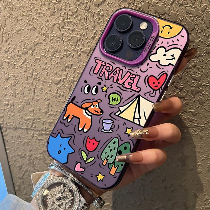 Graffiti Camping Style Puppy Suitable for Apple 16/15/14 Mobile Phone Case Trendyy and Cute Apple 13/12/11 Anti-Fall New