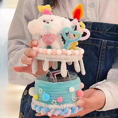 ネットの赤いツイストケーキの手作りの編み物の収納ケースdiy材料は友達の親友の誕生日プレゼントをプレゼントします。