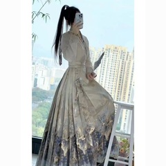新中国式の国風の馬のスカートのスーツの女性の春秋の夏の薄い金の改良の明製の漢服の日常の通勤の2つのセット