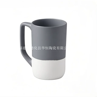 跨境热销大号陶瓷咖啡杯工厂定制带手柄陶瓷茶杯创意灰白色牛奶杯
