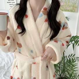 韩国ins女士秋冬新品韩系可爱卡通减龄睡衣休闲宽松睡袍家居服女