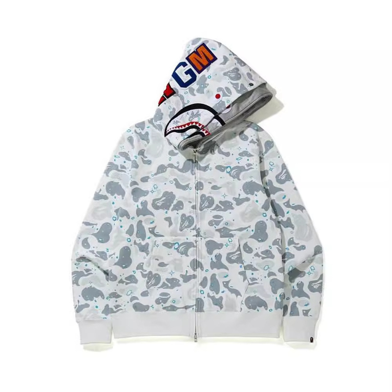 Cross-border Foreign Trade Agency BAPE Shark Double Hat Casual Sweater Zipper Coat Starry Sky Camouflage Trendy Brand Loose Hoodie