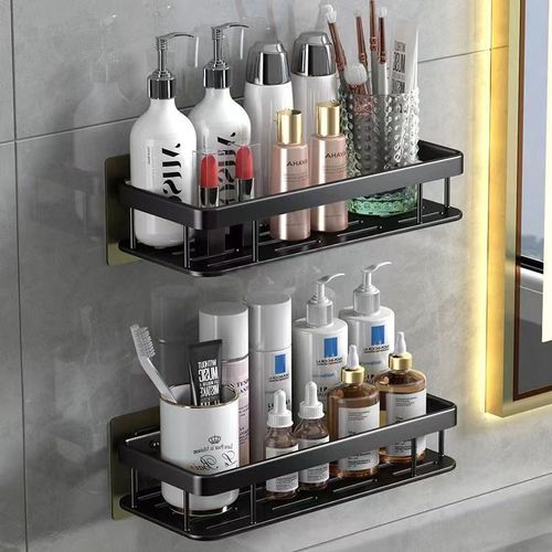 Bathroom storage rack toilet toilet wall punching/punch-free black rectangular bathroom storage rack