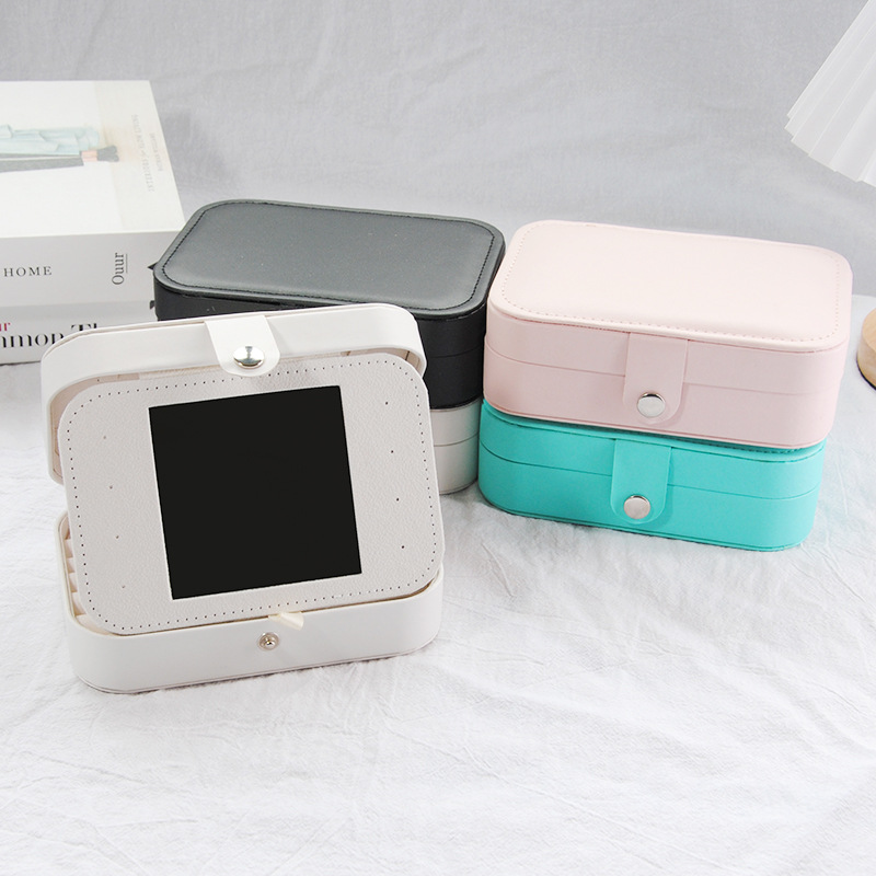 珠宝饰品盒高档镜子包装盒耳钉耳环项链戒指收纳盒pu皮翻盖首饰盒