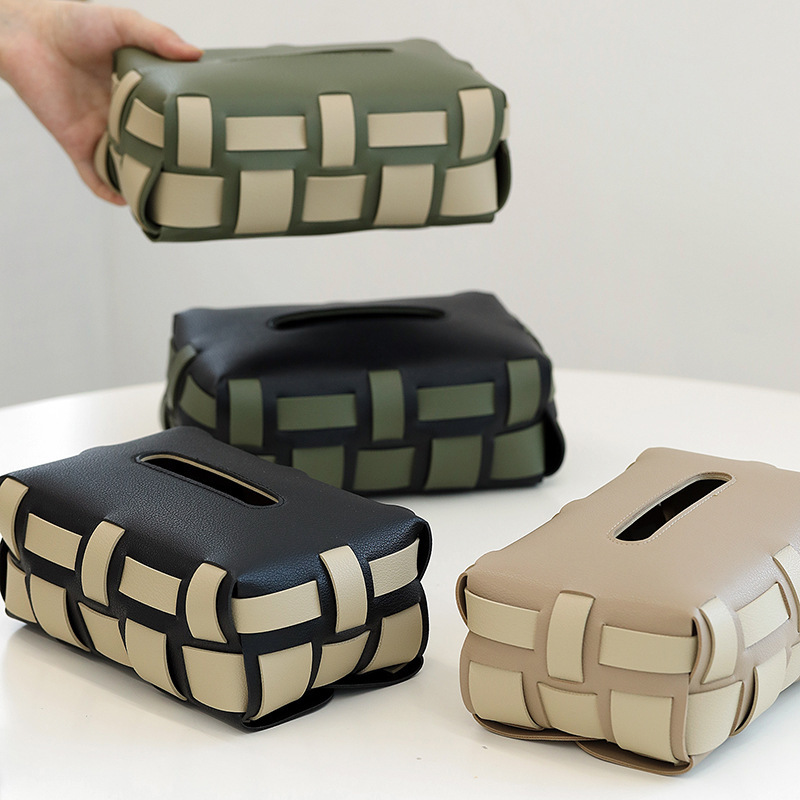 Creative PU color matching tissue box hand-woven tissue box Nordic light luxury tissue box rectangular tissue bag