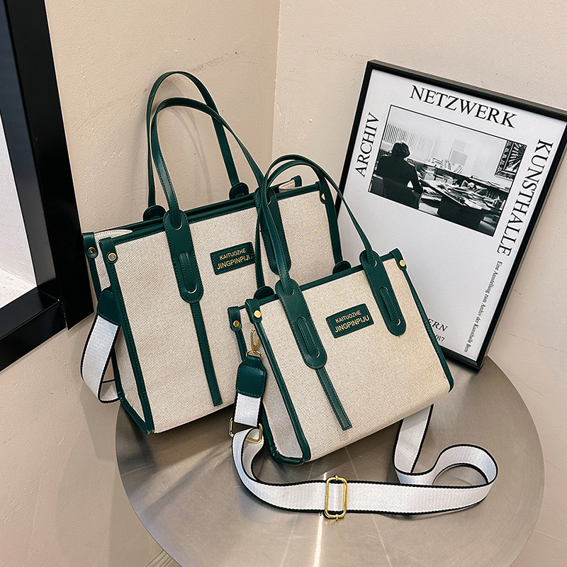 Bolso de mano de lona de color contrastante para mujer, nuevo estilo coreano transfronterizo, bolso de hombro tipo bandolera para ir al trabajo de alta gama