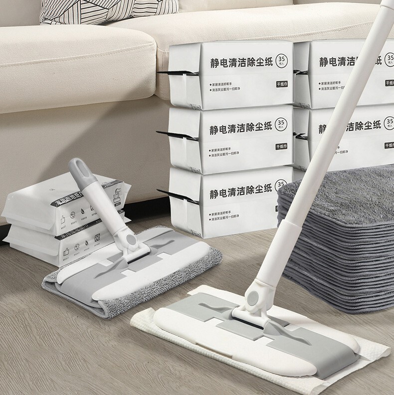 Electrostatic Cleaning Dust Removal Paper Disposable Wet Wipes Mop Household Multi-Purpose Lazy Hand-Free Flat Mop Electrostatic Cleaning Dust Removal Paper Disposable Wet Wipes Mop Household Multi-Purpose Lazy Hand-Free Flat Mop
