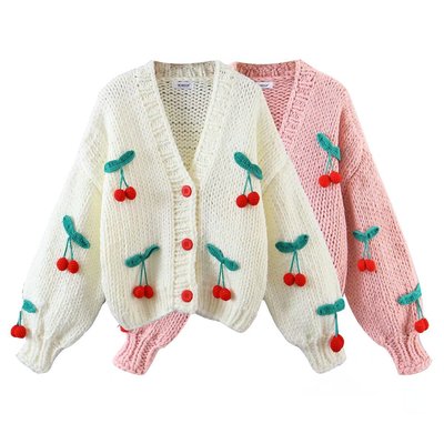 wholesale Cross border Europe and America 2022 Autumn new pattern Cherry sweater coat D79032