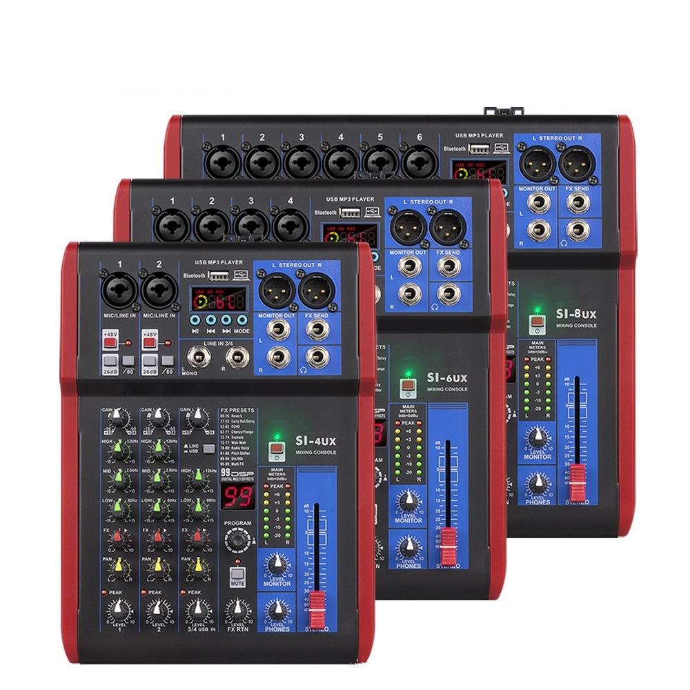 4/6/8-Way DSP reverb tarjeta de sonido Grabación de computadora pequeña etapa del hogar mezclador de instrumentos musicales mezclador profesional