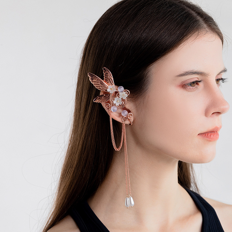 Comercio exterior popular en stock alas de mariposa largos pendientes de borla estilo antiguo clip de oreja amazon elf pendientes para mujeres