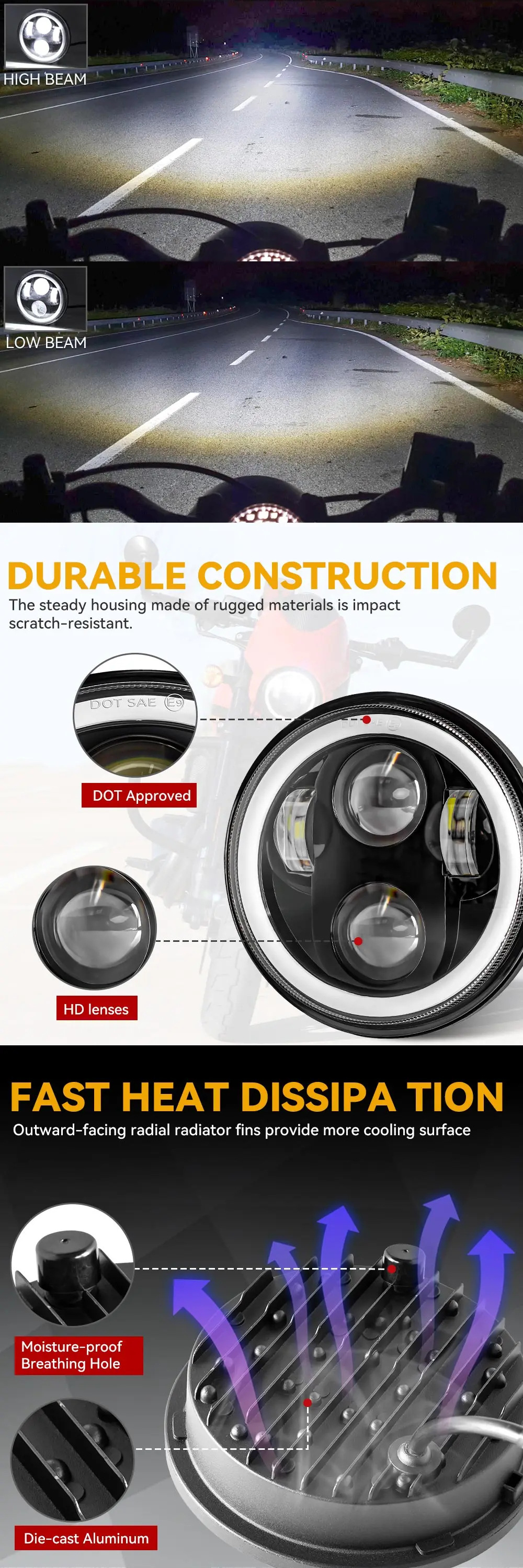 5.75 inch 60W Angel Eye LED Headlight for Harley, Jeep, Motorcycle