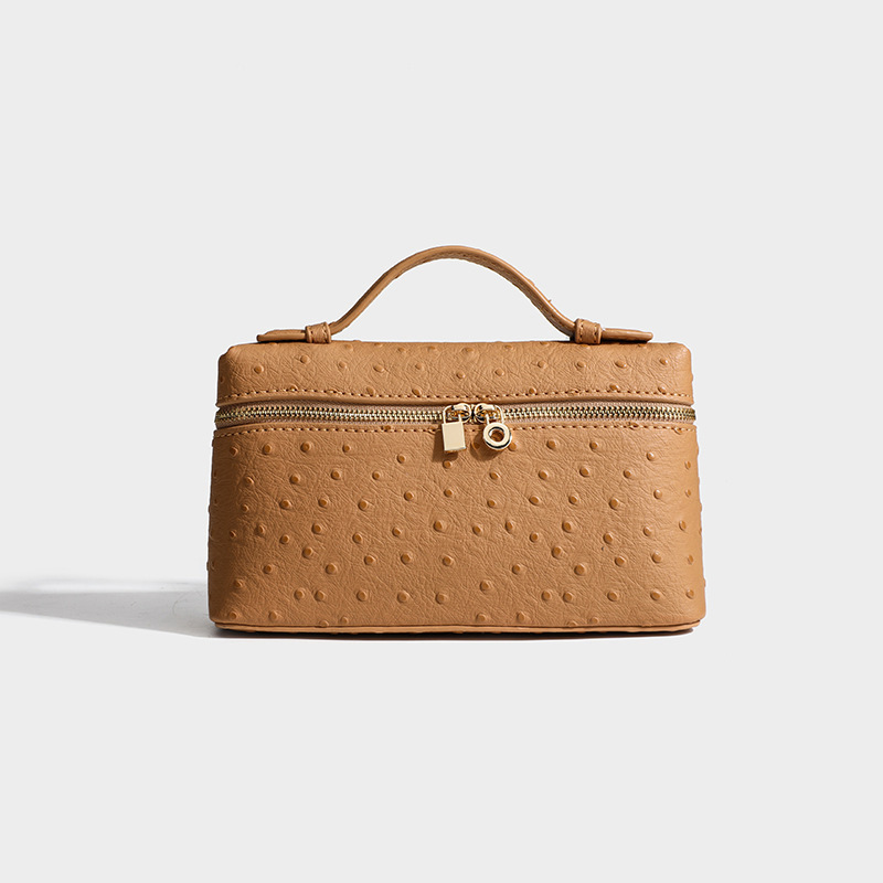 Small Square Box Lunch-Style Genuine Leather Handbag 2025 New Ostrich Grain Makeup Box Fashion Shoulder And Crossbody Bag For Women - Thumbnail 6