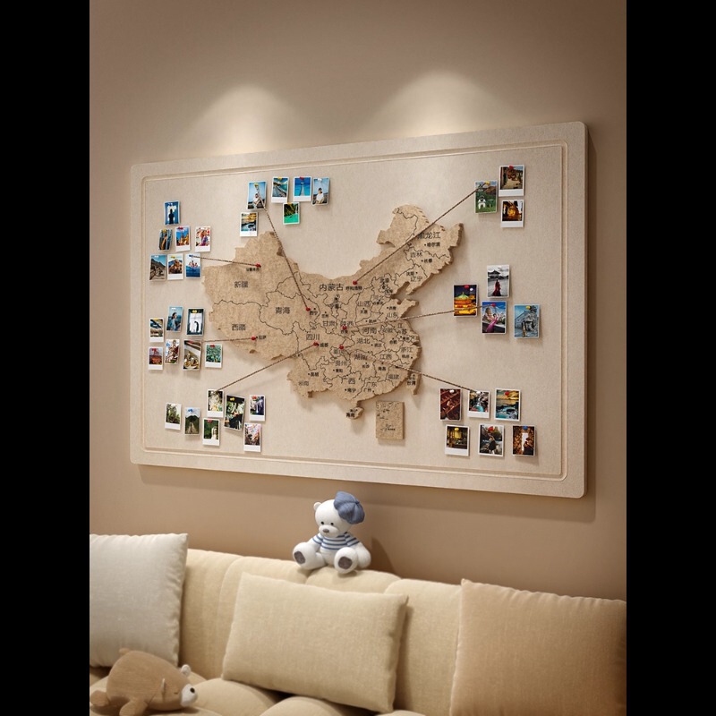 Felt Board Travel China Map Photo Wall Footprint Check-In Creative Background Punch-Free Entrance Living Room Decorative Board