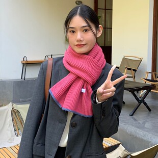 Solid Color White Knitted Scarf Autumn and Winter Women's Korean-style All-match Warm Simple All-match Solid Color New Blue Scarf