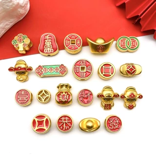 古法金元宝财神隔珠大孔珠滴油中国风喜字手项链耳饰DIY饰品配件