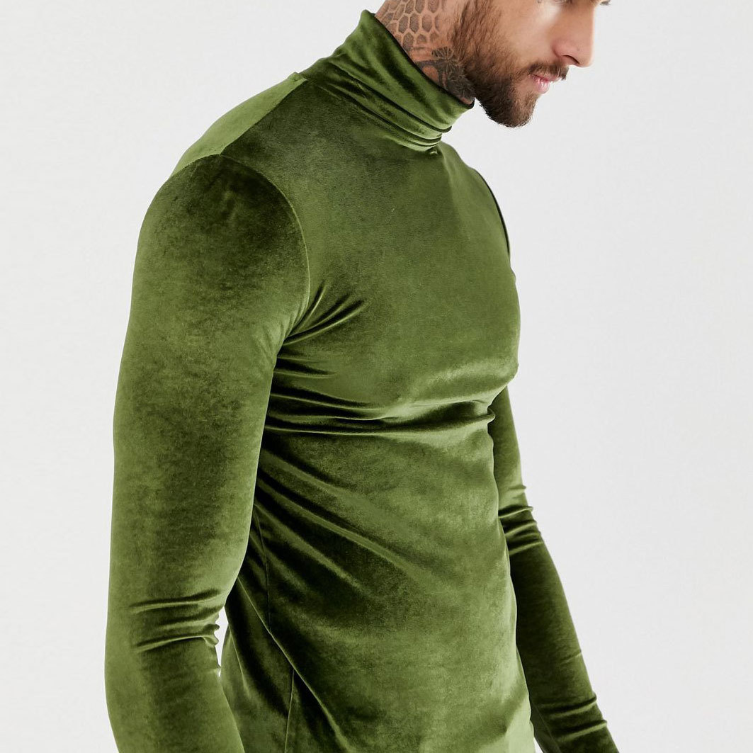 Herren Samt Rollkragen T-shirt Langarm Slim Fit Für Den Winter_voghion.com