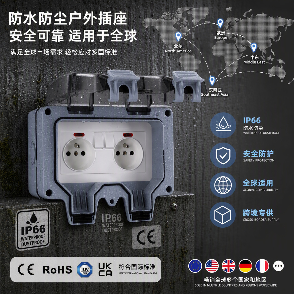 Outdoor dustproof and waterproof switch socket European standard…
