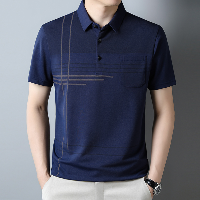 2025 新しい夏中年半袖メンズ tシャツお父さん夏服リアルポケット服通気性ポロシャツ紳士服|undefined