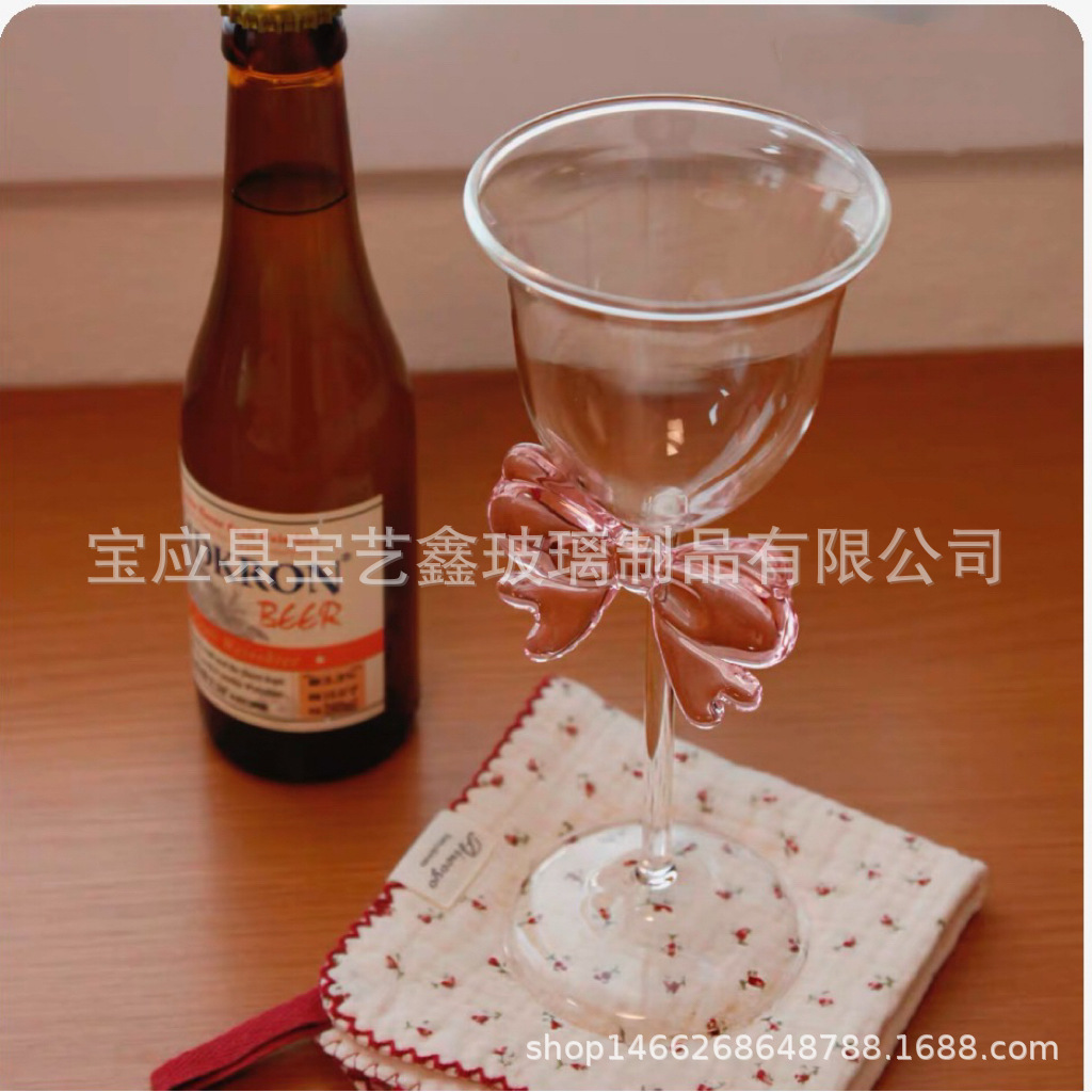 Taza de vidrio de princesa de lazo rosa creativa de estilo ins Taza de leche Taza de desayuno Taza de yogur Taza de jugo