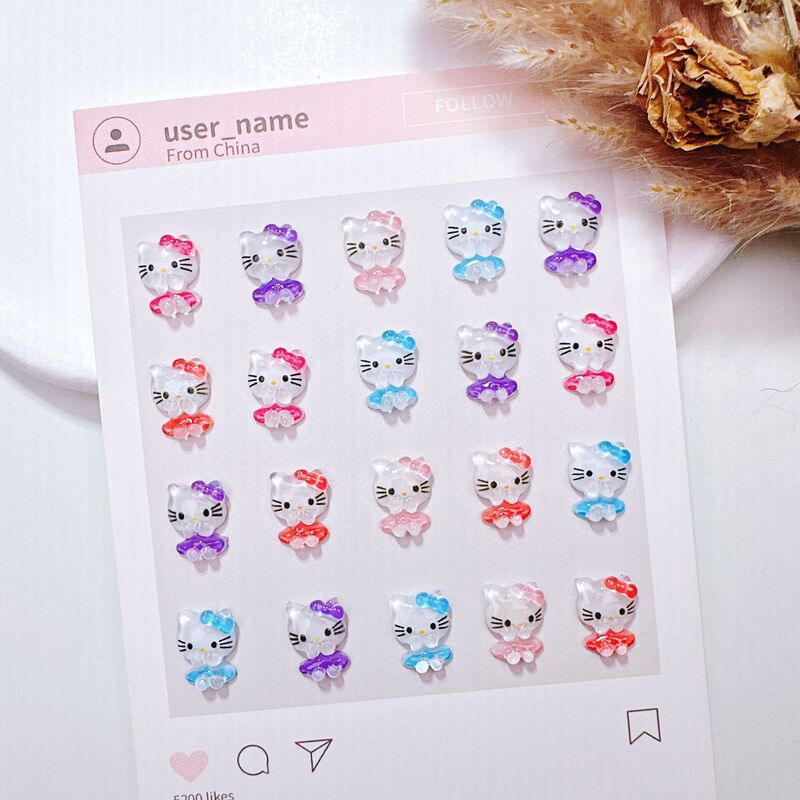 Internet celebrity Kitty nail art accessories, mini cute cream KT popular cat ice-transparent fine glitter resin cartoon accessories
