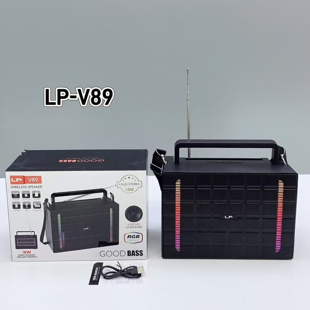 Bright/LP-V89 solar portable outdoor antenna radio portable RGB lights high power bluetooth speaker