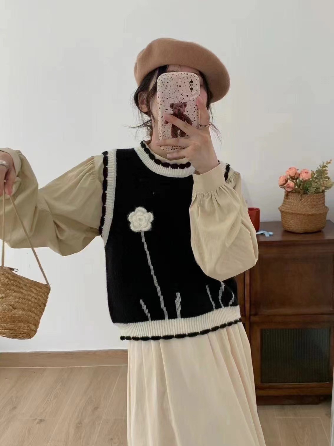 24 invierno Puyuan solo flor tridimensional de moda chaleco de punto de moda pequeño image 3