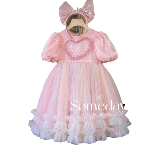 Girls Dress 2024 Summer Princess Dress Children's Puff Sleeve Mesh Dress Dress Baby Performance Yarn Dress Trendy
