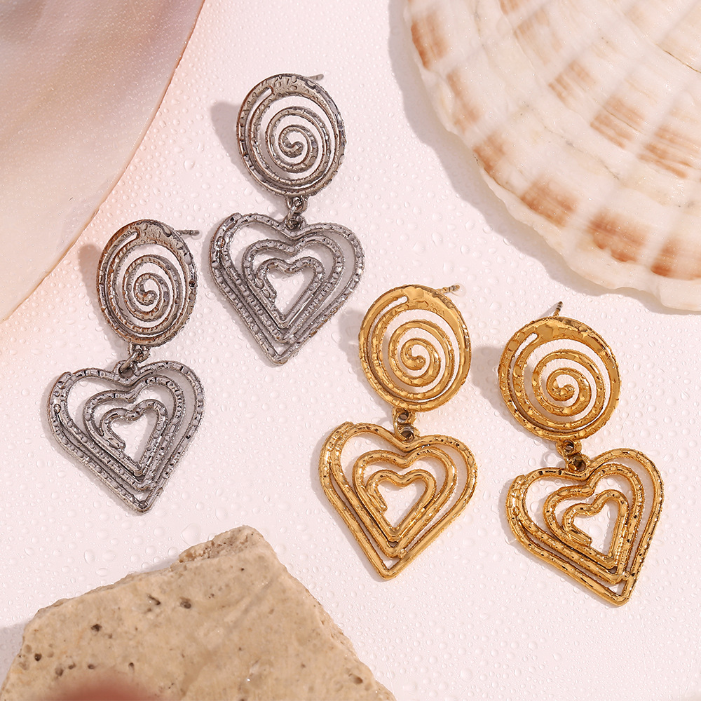 Hollow Spiral Circle Love Pendant Stainless Steel Earrings
