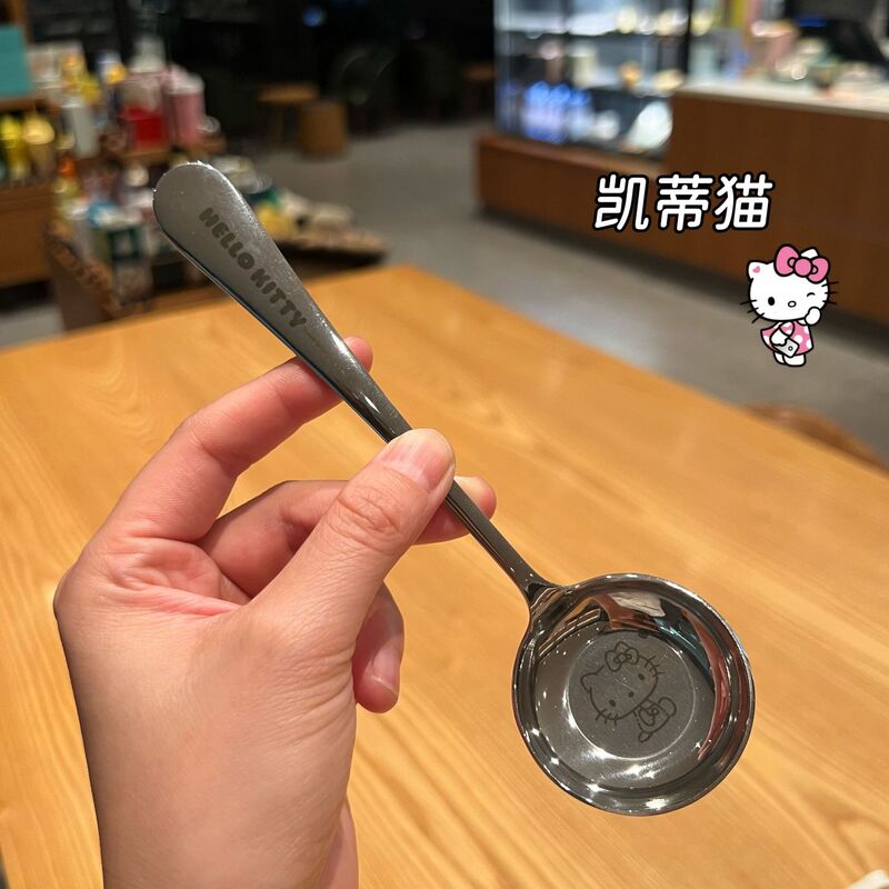 韩式304圆勺三丽鸥不锈钢甜品调羹勺高颜值平底汤勺长柄吃饭勺子|undefined