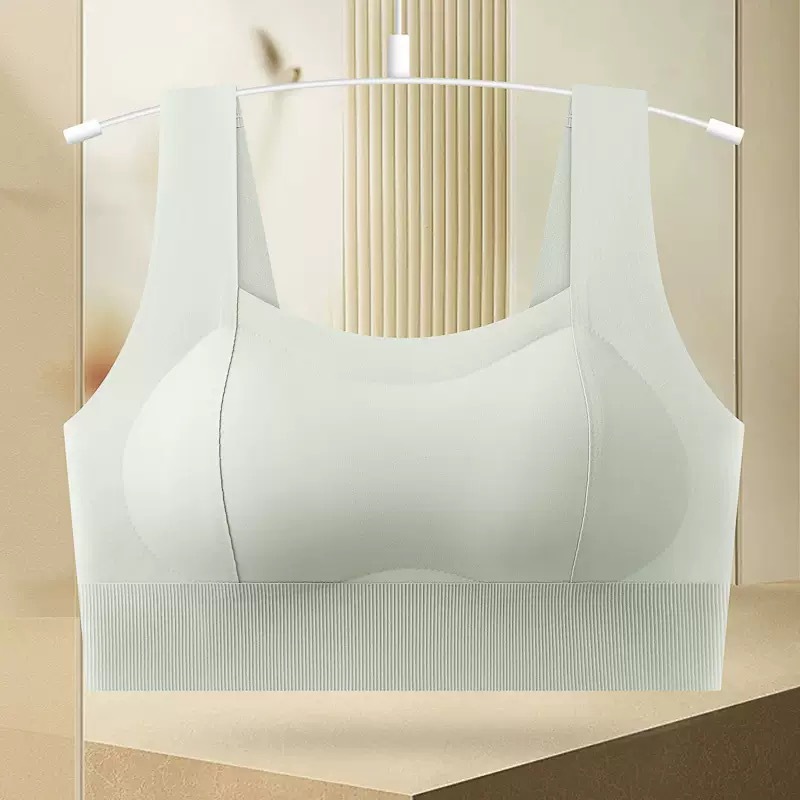 Pecho plano de verano, pecho pequeño, acolchado grande, posavasos gruesos, sin marcas, seda de hielo, estilo chaleco, sujetador, ropa interior fruncida, sin anillo de acero