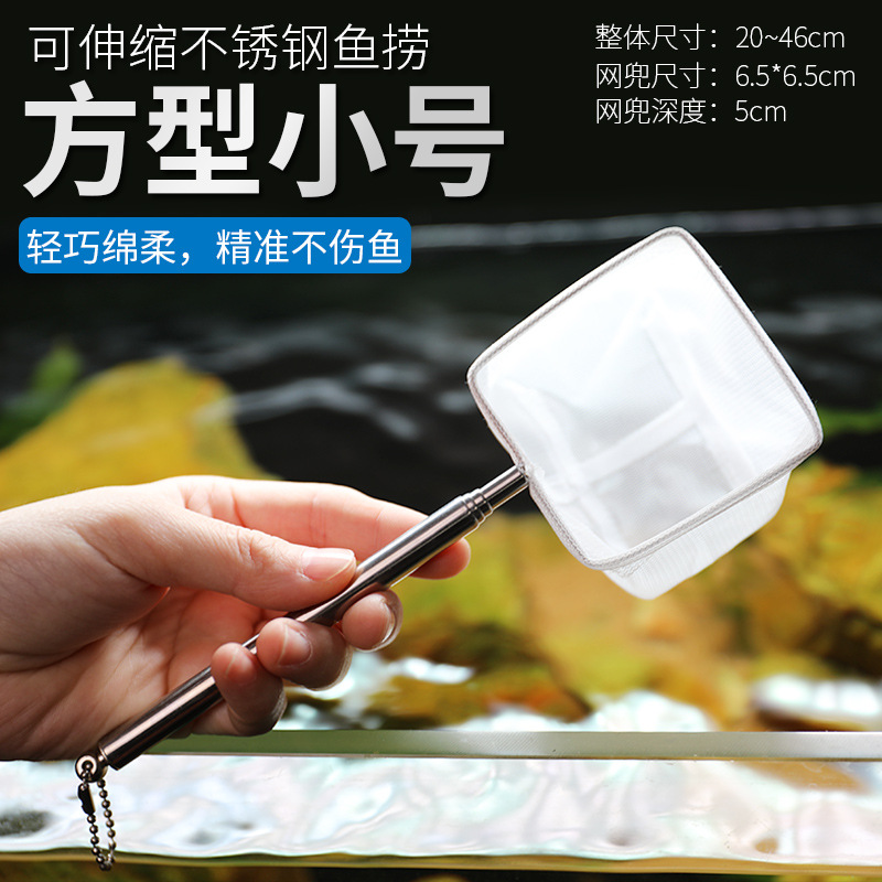 Stainless steel expandable fish scoop net aquarium small size 3D fishing net scoop net fine mesh tropical ornamental fish fishing net