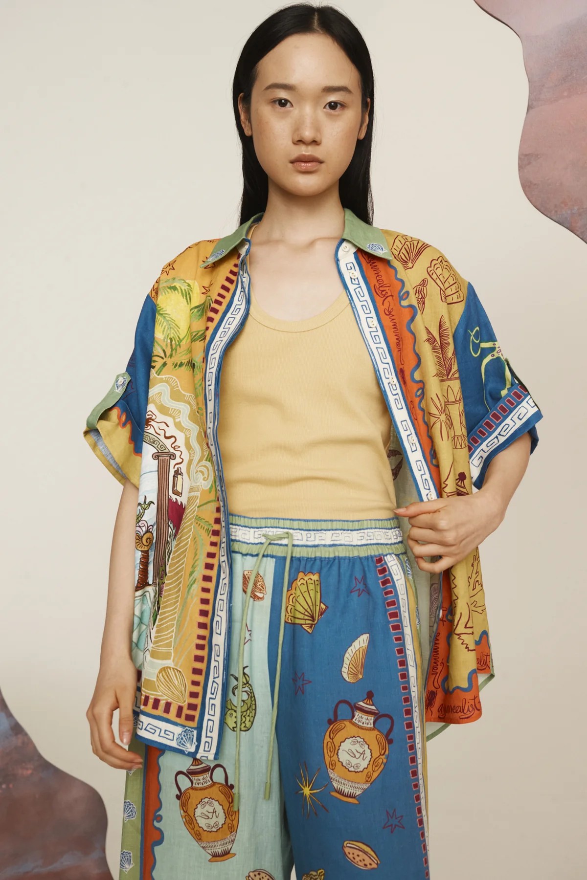 Printing Pattern Summer Season Holiday Banquet Travel Women's Casual Elegant Streetwear Printing Linen Polyester Hemp Pant Co-ord Set Pants Sets