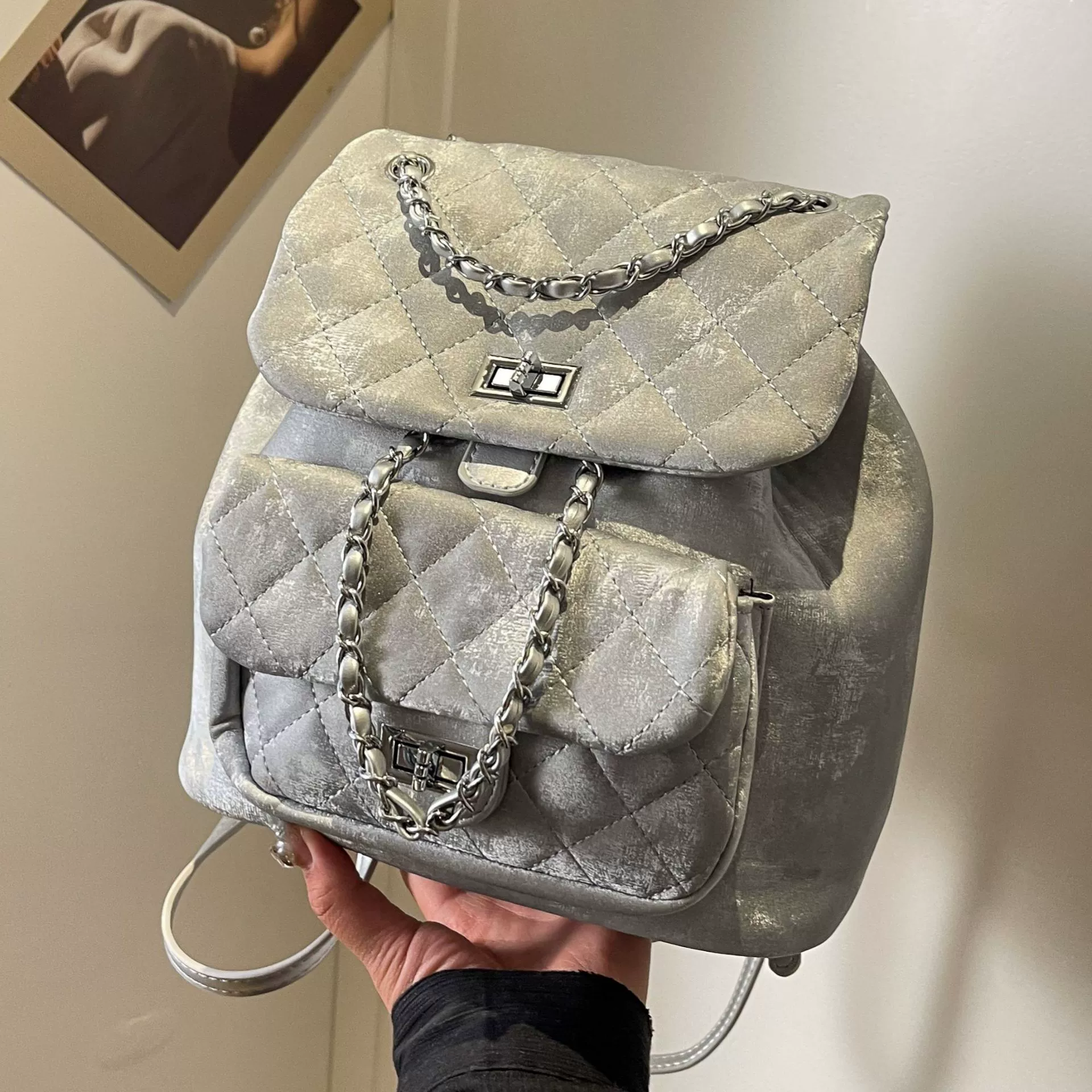 Модный рюкзак с узором в виде diamonds, цепь, стиль Chanel, западный стиль, корейский стиль