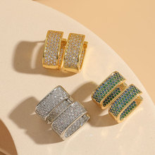 亚马逊热卖方形锆石耳环ins风气质轻奢设计感奢华铜镀14K真金耳饰