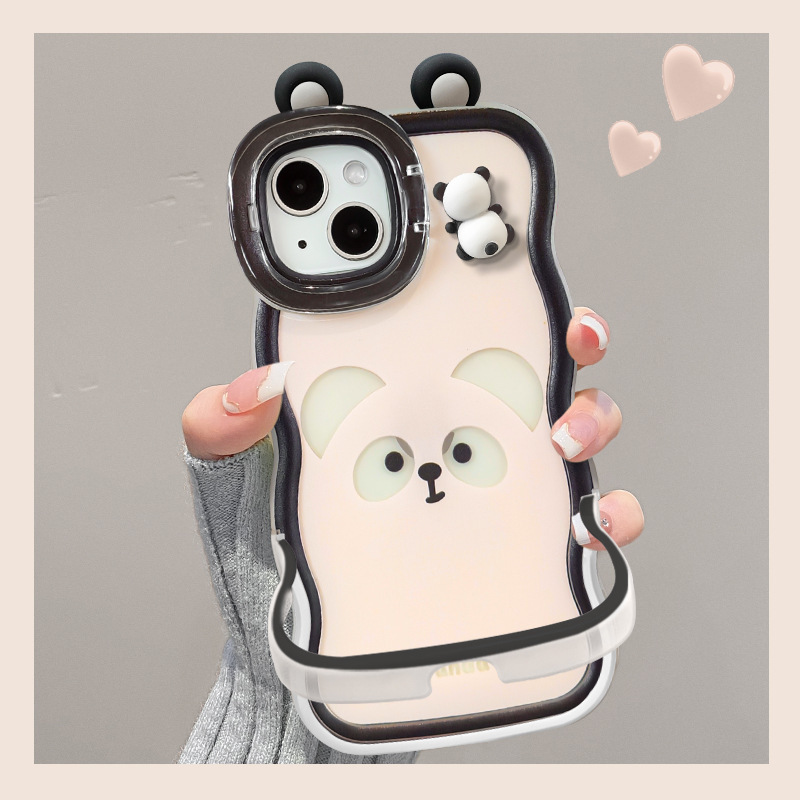 可爱熊猫公仔适用iphone17pro手机壳16硅胶防摔14双支架15新女款|undefined