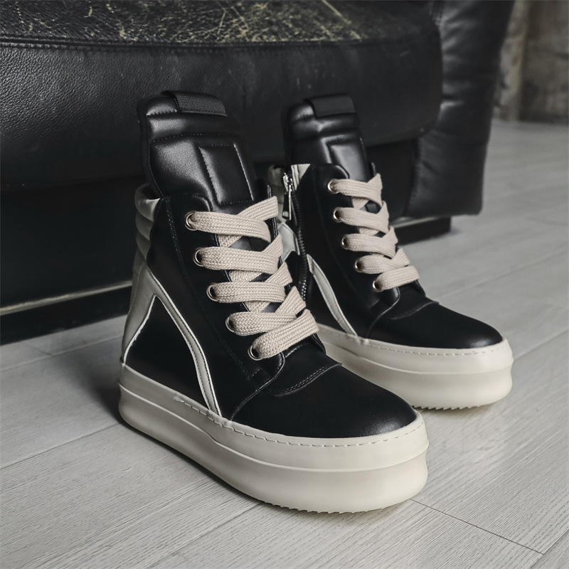 Primavera nuevos zapatos de alto nivel para hombres aumentan la superficie de cuero lecheosa, zapatos casuales de skate de calle alta, botas de gancho grandes X275