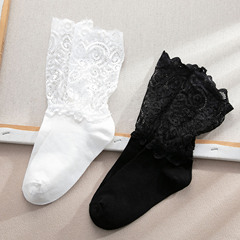 蕾絲襪女夏季性感鏤空日系jk洛麗塔堆堆襪薄款透氣軟妹中筒花邊襪