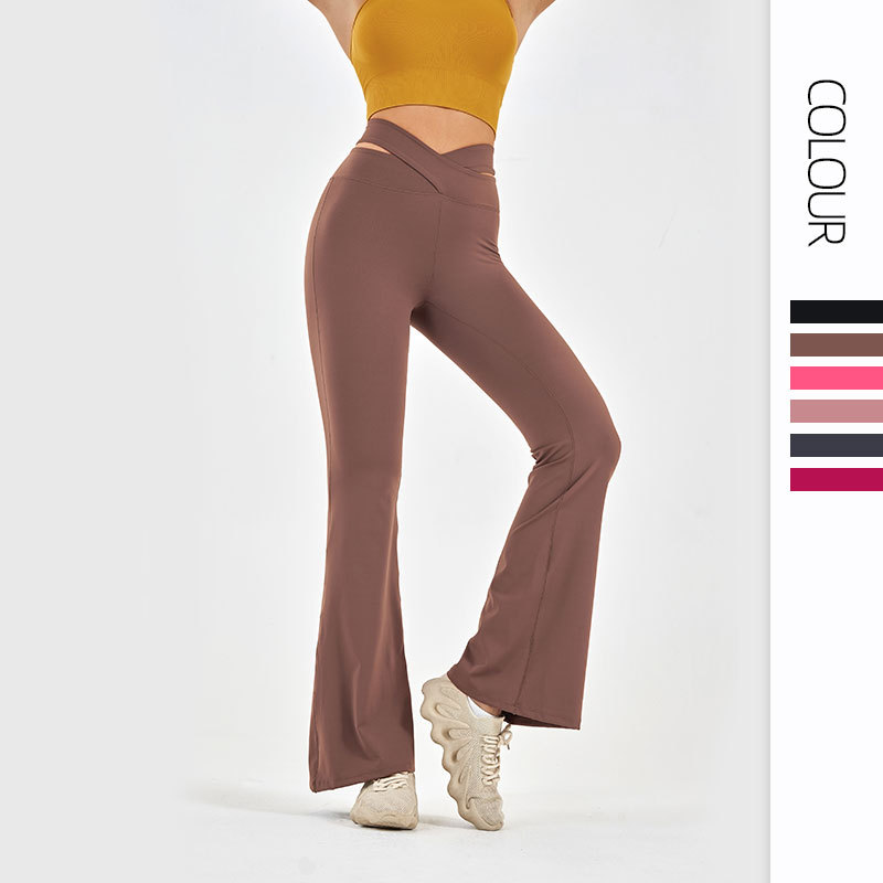 Nude hollow-out Cross micro acampanado pantalones de yoga cintura alta de las mujeres que adelgaza el levantamiento de la cadera slim fit deportes casual pierna ancha pantalones de fitness