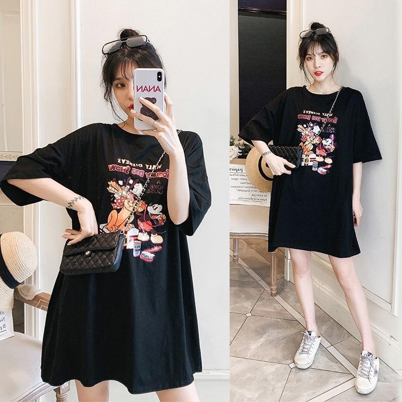 孕婦裝T恤寬鬆顯瘦遮肉短袖上衣女2022夏季透氣純棉卡通印花寶媽