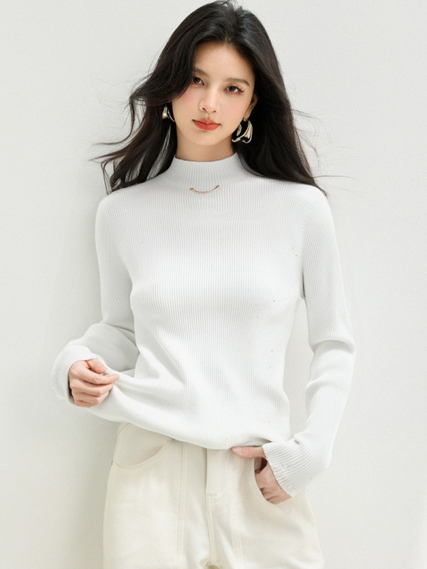 半高领亮丝百搭打底针织衫女2025秋季新款内搭修身显瘦毛衣A6513|undefined