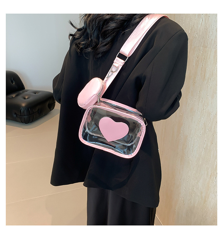 405g Weight Zipper Closure Type Single Shoulder Strap Strap Type Square Bag Bags Type Casual Occasion PVC Material Heart Shape Pattern Spring&Summer Season Women's Gender Streetwear Style Square Shape Women's PVC Heart Shape Streetwear Square Zipper Square Bag 4