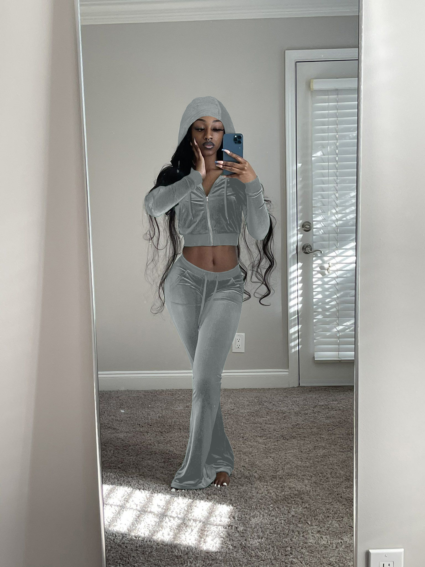 F172 European American Women's Clothing Cross-border Korean Autumn And Winter New Two-piece Hooded Casual Sports Velvet_ecoleips.com
